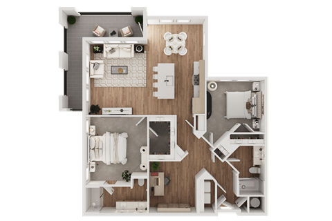 Floor plan for 2 beds, 2 baths, 1297 sqft